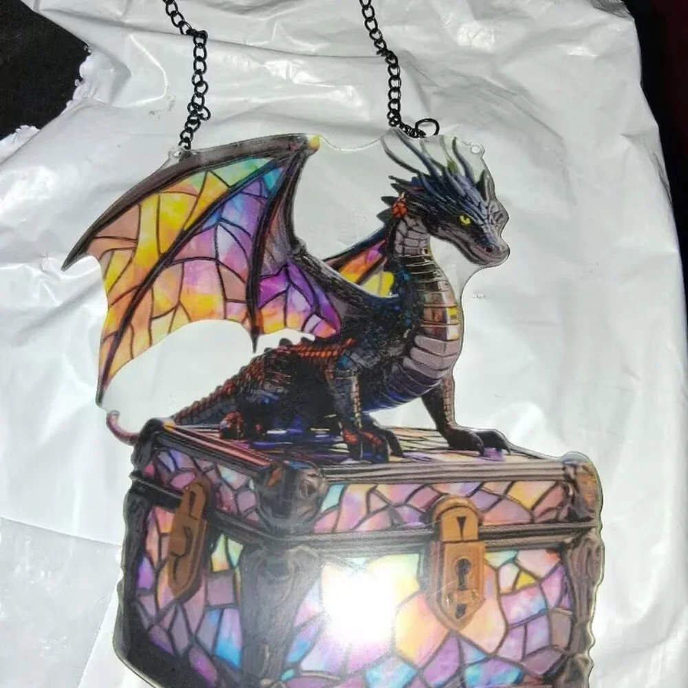 NWOT - 2D Flat Acrylic, Two-Dimensional Printing, Dragon Sun Catcher Treasure